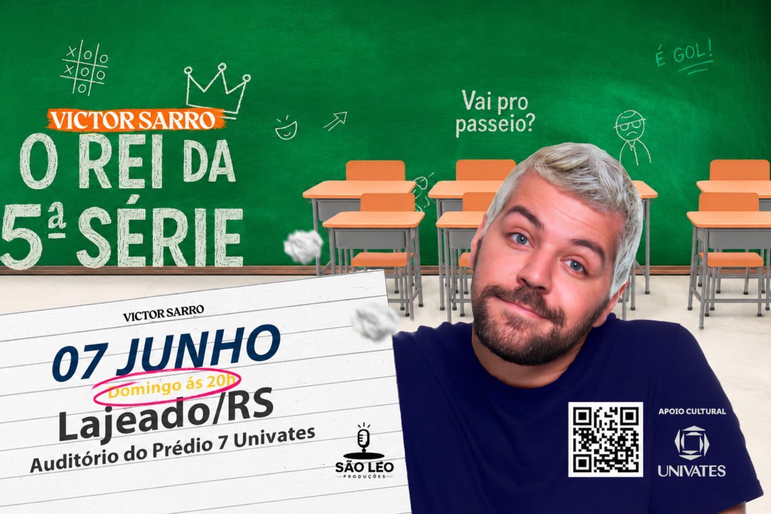 Victor Sarro, “o rei da 5ª série”, se apresenta na Univates em 7 de junho