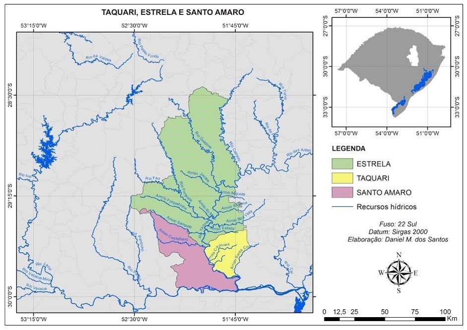 Mapa da região que atualmente compreende o Vale do Taquari à época