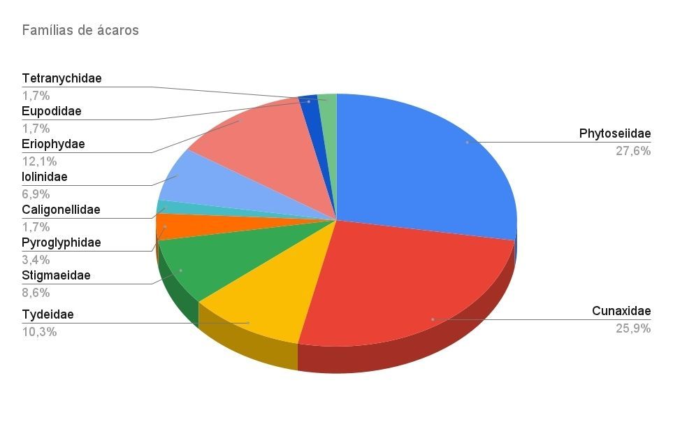 Famílias com espécies já descritas pela equipe do Labacari