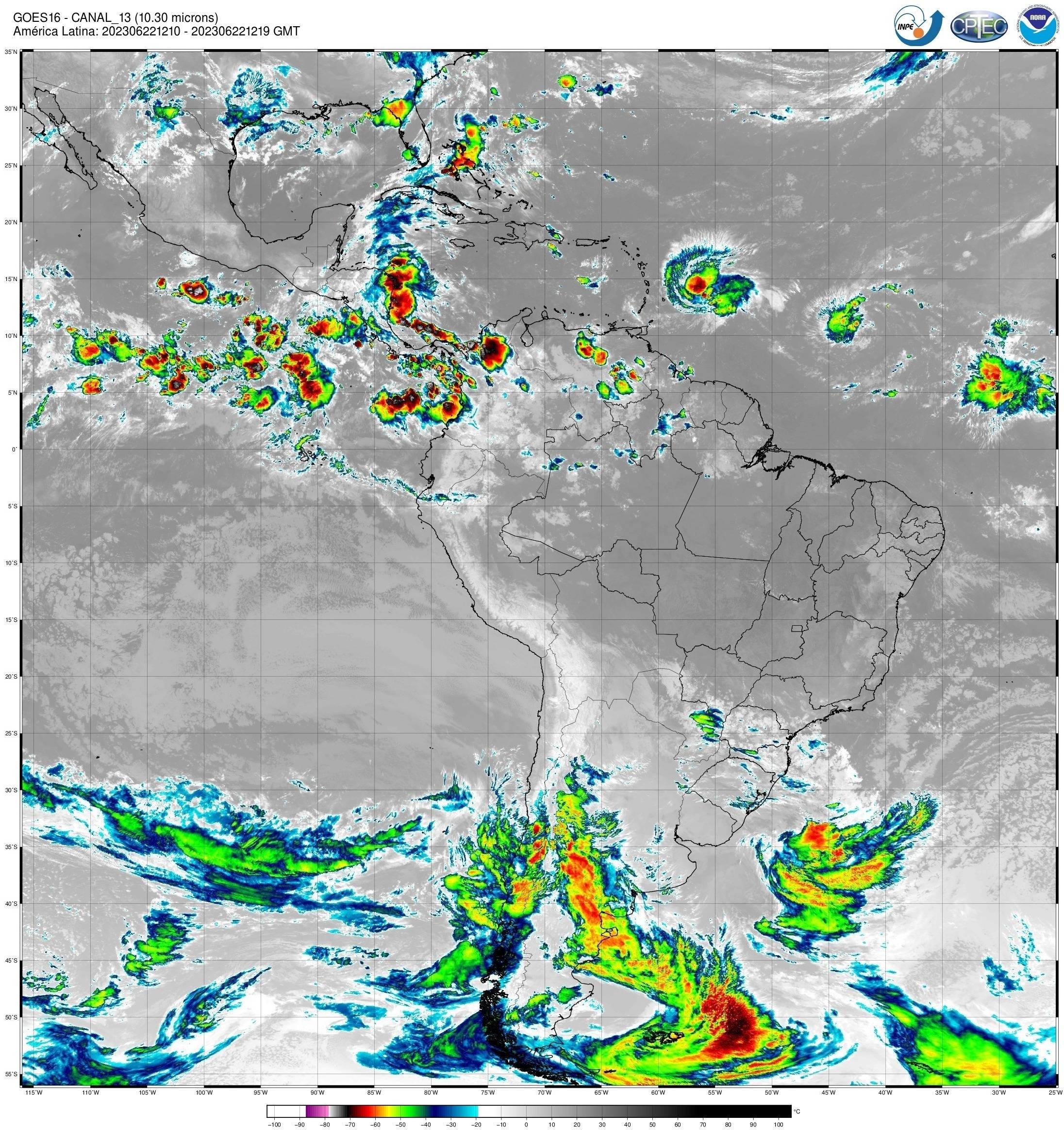 Condi��es atuando sobre a Am�rica Latina no segundo dia do inverno em 2023