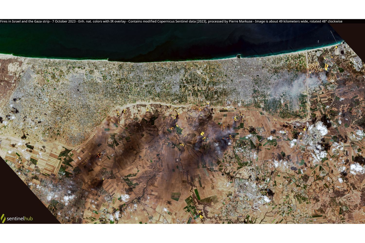 Áreas atacadas em Israel e em Gaza em 7 de outubro